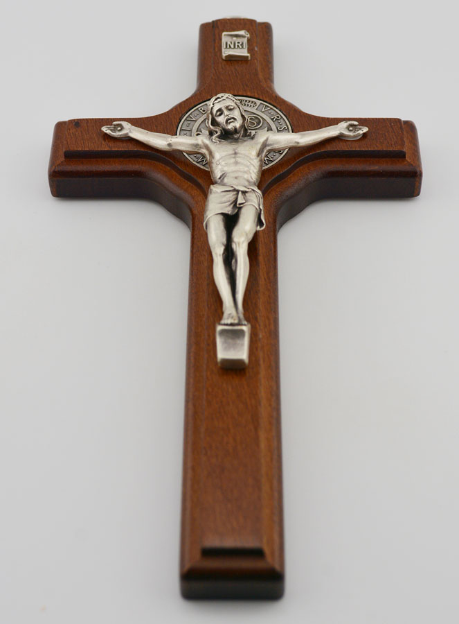 Crucifix Croix de Saint Benoit en Bois Foncé - 21cm (pic 2)
