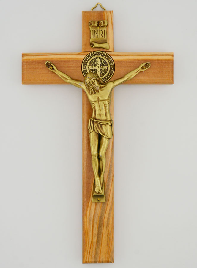 Crucifix Croix de Saint Benoit en Bois d'Olivier - 25cm (pic 1)