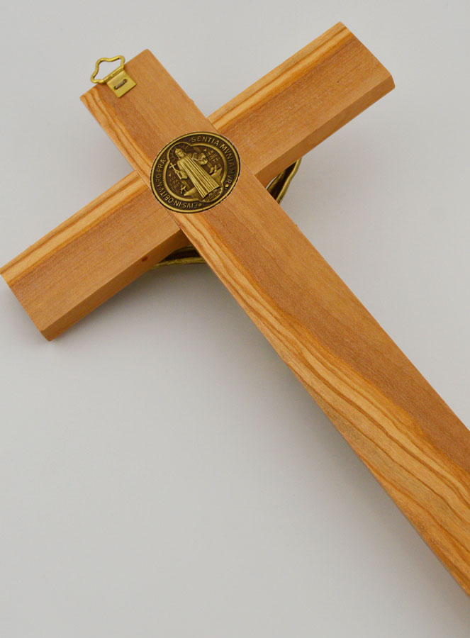 Crucifix Croix de Saint Benoit en Bois d'Olivier - 25cm (pic 4)