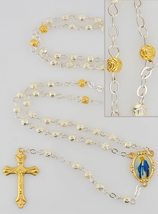 Chapelet de Lourdes en Perles d'Argent et Plaqué Or - 50cm (pic 1)