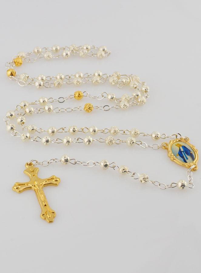 Chapelet de Lourdes en Perles d'Argent et Plaqué Or - 50cm (pic 2)