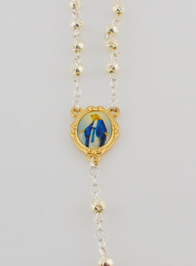 Chapelet de Lourdes en Perles d'Argent et Plaqué Or - 50cm (pic 3)