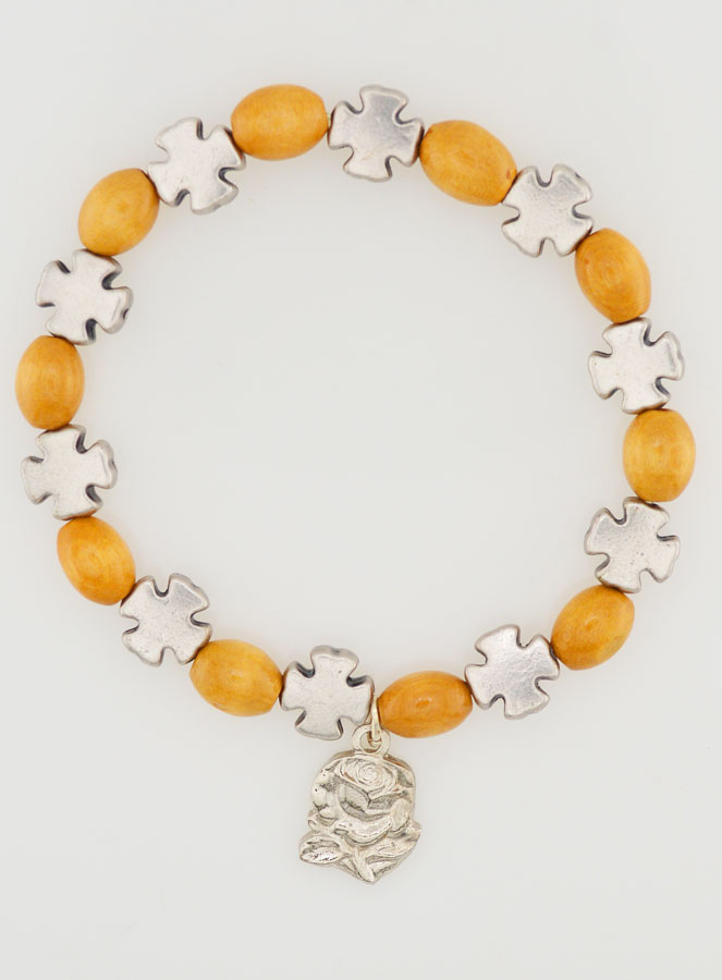 Bracelet Chapelet Bois et Croix Argent (pic 1)