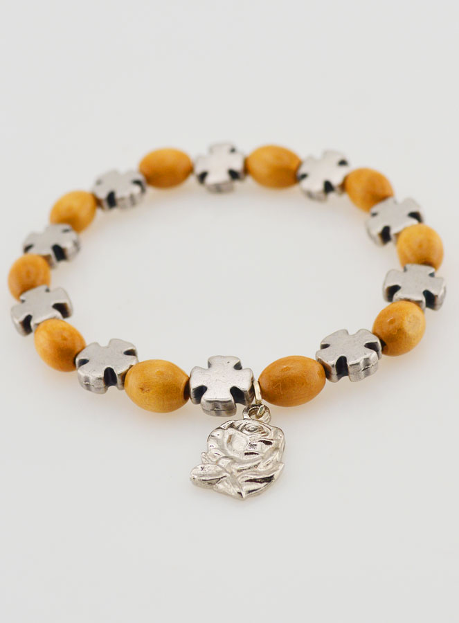 Bracelet Chapelet Bois et Croix Argent (pic 2)