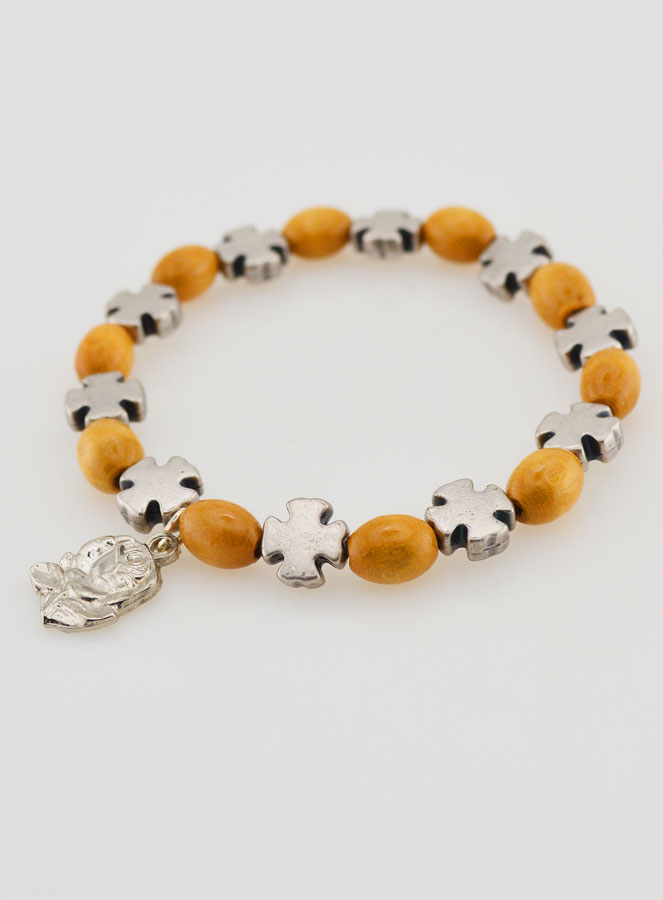 Bracelet Chapelet Bois et Croix Argent (pic 4)