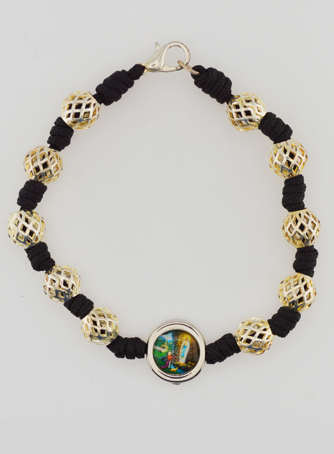 Bracelet Dizainier Perles Ajourées et Médaille de Lourdes (pic 1)