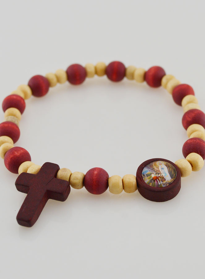 Bracelet Chapelet Dizainier en Bois 2 Tons - Médaille de Lourdes (pic 2)
