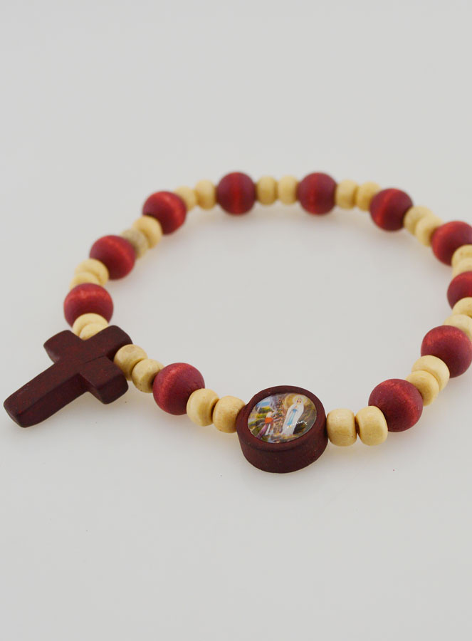 Bracelet Chapelet Dizainier en Bois 2 Tons - Médaille de Lourdes (pic 4)