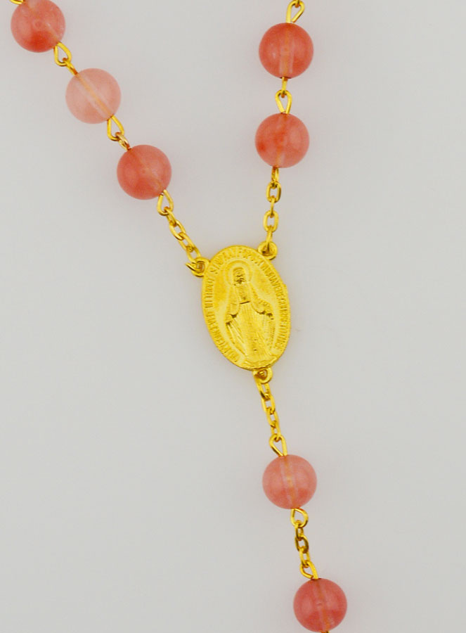 Chapelet Fashion en Perles de Quartz Rose Véritable et Chaîne Or (pic 4)