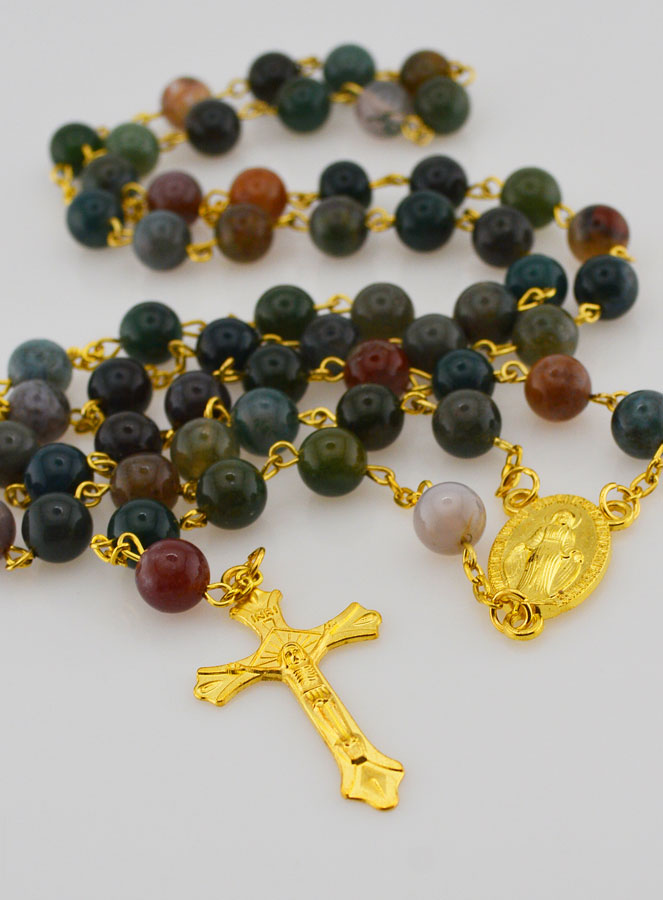 Chapelet en Pierre Style Agate et Chaîne Or (pic 2)