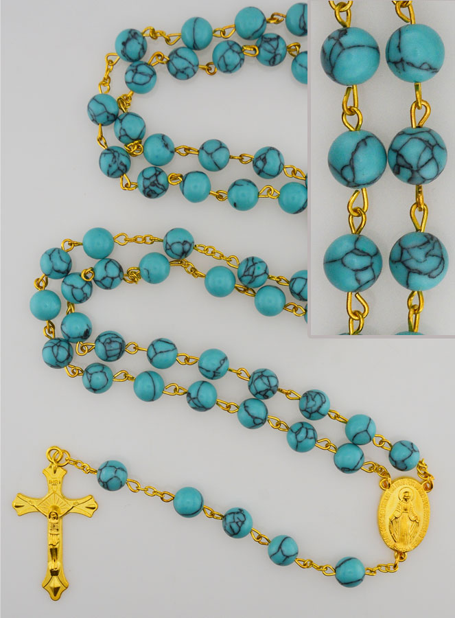 Chapelet Turquoise et Chaîne Or (pic 1)