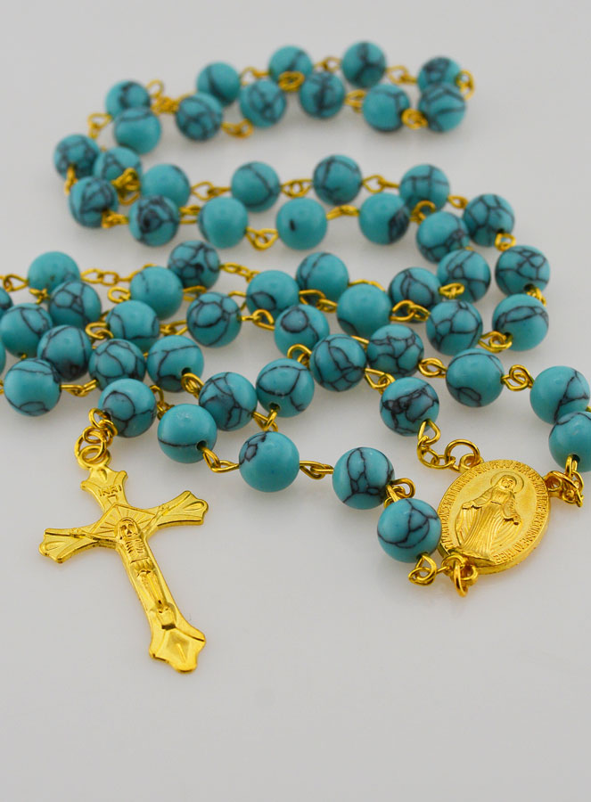 Chapelet Turquoise et Chaîne Or (pic 2)