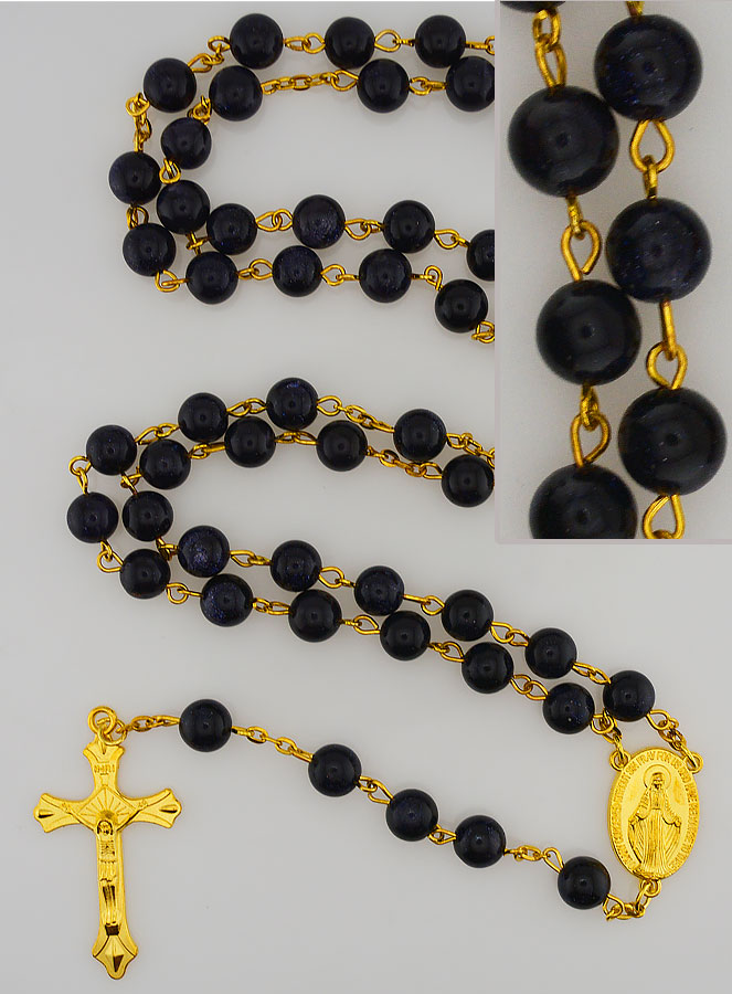Chapelet en Perles Style Sodalite et Chaîne Or (pic 1)