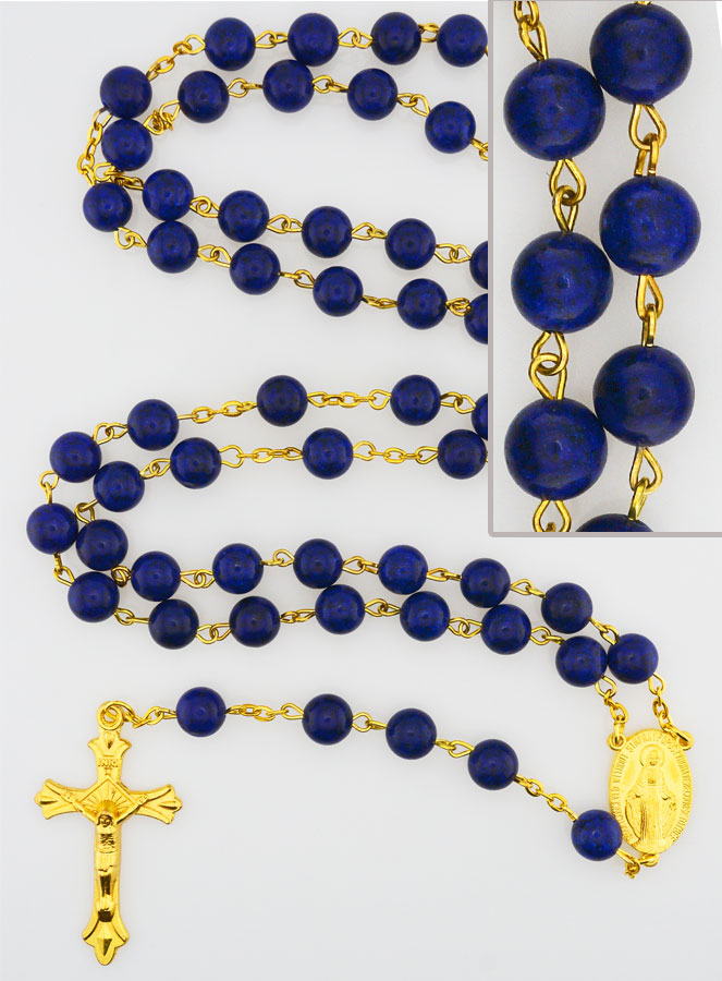 Chapelet Mode Luxe en Perles Lapis Lazuli Véritable et Chaîne Or (pic 1)