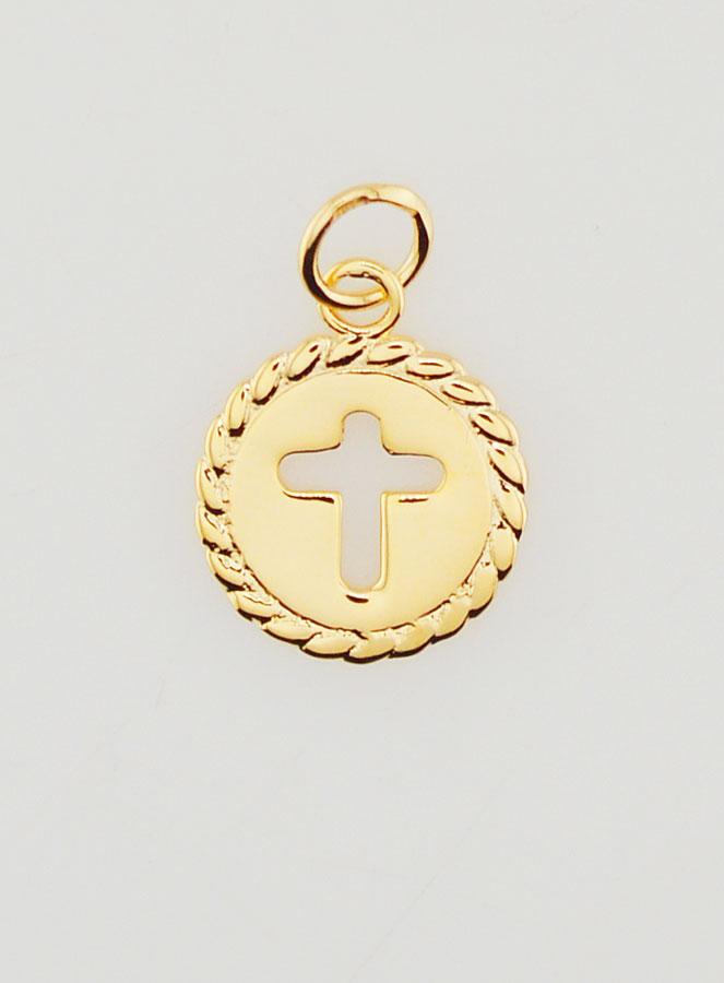 Médaille Croix en Plaqué Or 18 Carats - 13mm (pic 1)