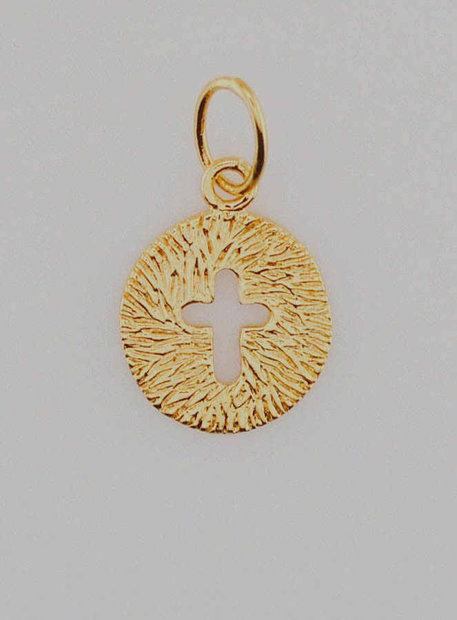 Médaille Croix Lumineuse en Plaqué Or Poli 18 Carats - 13mm (pic 1)