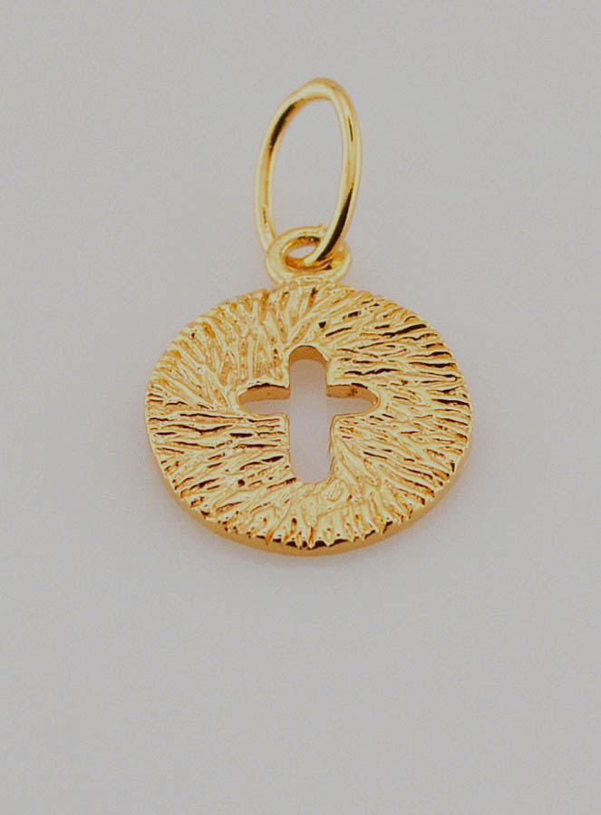 Médaille Croix Lumineuse en Plaqué Or Poli 18 Carats - 13mm (pic 2)