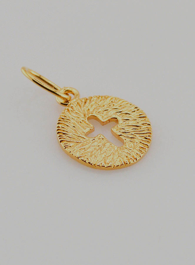 Médaille Croix Lumineuse en Plaqué Or Poli 18 Carats - 13mm (pic 3)