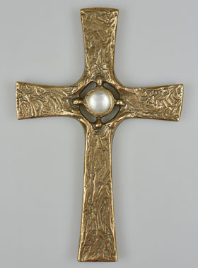 Croix en Bronze Artisanale - Perle Emaillée - 21 cm (pic 1)
