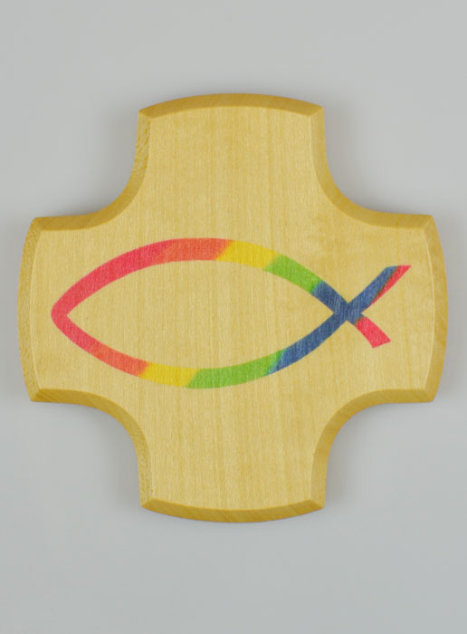 Croix Enfant en Bois d'Erable - Poisson Chrétien Ichtus (pic 2)