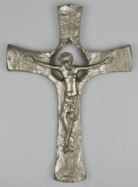 Crucifix en Bronze Argenté Artisanale - 30 cm (pic 1)
