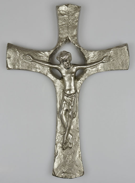 Crucifix en Bronze Argenté Artisanale - 30 cm (pic 2)