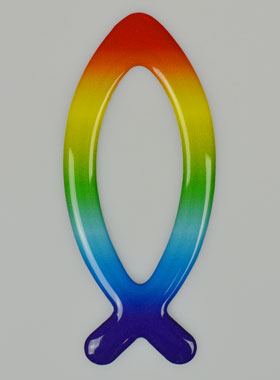 Autocollant Voiture Poisson Chrétien Ichtus Arc en Ciel - 8 cm (pic 1)