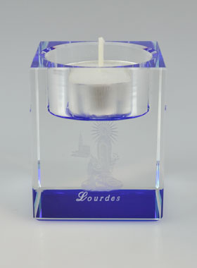 Bougeoir en Verre Bleu - Notre Dame de Lourdes - 6 cm (pic 1)