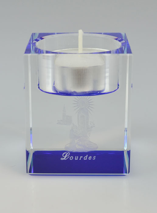 Bougeoir en Verre Bleu - Notre Dame de Lourdes - 6 cm (pic 2)