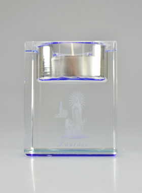 Bougeoir en Verre Bleu - Notre Dame de Lourdes (pic 1)