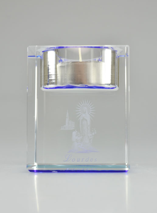 Bougeoir en Verre Bleu - Notre Dame de Lourdes (pic 2)