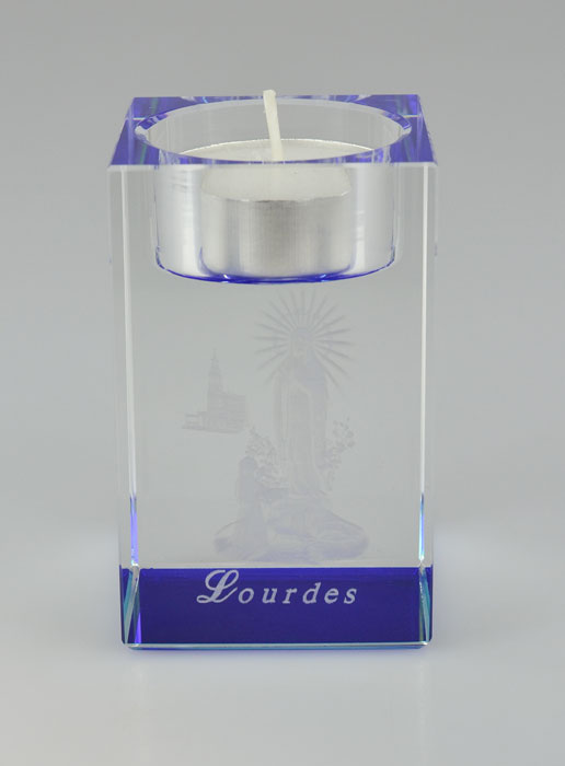 Bougeoir en Verre Notre Dame de Lourdes Bleue - 8 cm (pic 2)