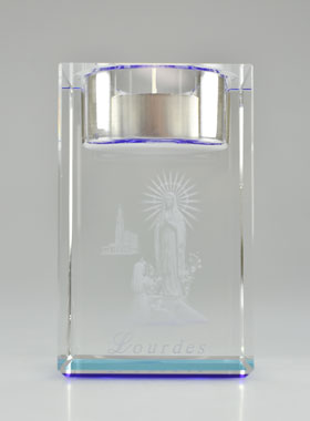 Bougeoir en Verre Notre Dame de Lourdes Bleue (pic 1)