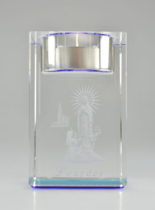 Bougeoir en Verre Notre Dame de Lourdes Bleue (pic 2)