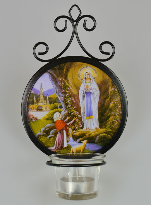 Bougeoir Icône Notre Dame de Lourdes et Basilique - 18 cm (pic 2)