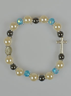 Bracelet Chapelet Cristal Bleu - Nacre et Perles Noires (pic 1)