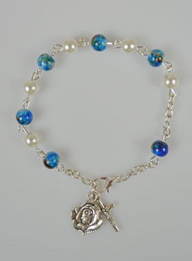 Bracelet Chapelet Dizainier en Nacre et Pierre Bleue (pic 1)