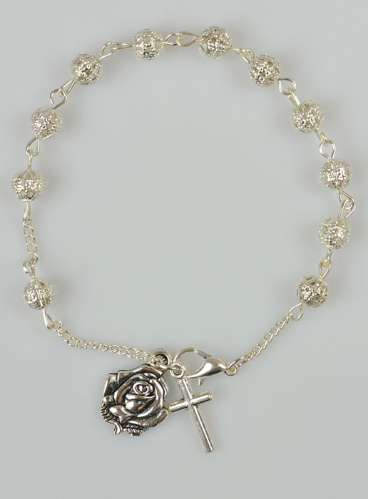 Bracelet Chapelet Dizainier en Perles d'Argent 6 mm (pic 2)