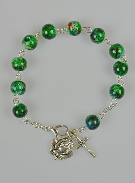 Bracelet Chapelet Dizainier en Perles de Nacre Verte - 8mm (pic 2)