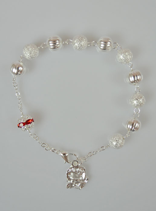 Bracelet Dizainier en Perles d'Argent Sablés sur Chaîne (pic 2)