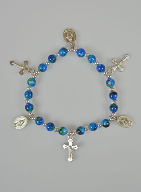 Bracelet Chapelet Nacre Bleue - Médaille Miraculeuse (pic 1)