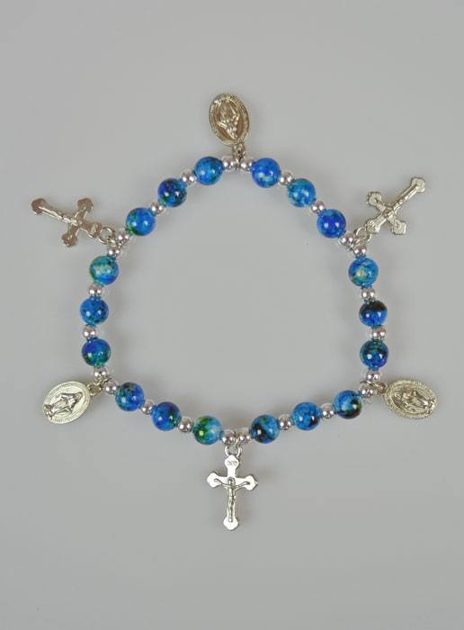 Bracelet Chapelet Nacre Bleue - Médaille Miraculeuse (pic 2)