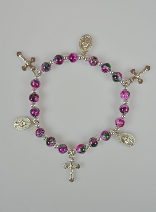 Bracelet Chapelet Nacre Rose - Médaille Miraculeuse (pic 2)