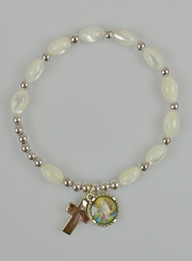 Bracelet Dizainier en Nacre - Médaille Esprit Saint et Croix (pic 1)