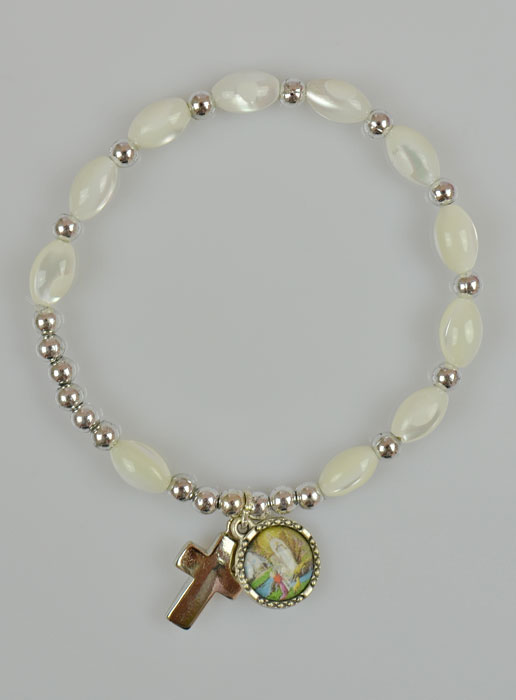 Bracelet Dizainier en Nacre - Médaille Esprit Saint et Croix (pic 2)