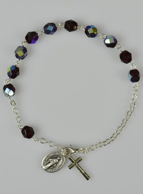 Bracelet Dizainier en Perles de Cristal Grenat - Médaille Miraculeuse (pic 1)