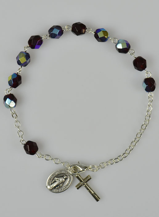 Bracelet Dizainier en Perles de Cristal Grenat - Médaille Miraculeuse (pic 2)