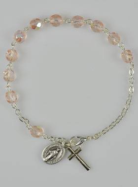 Bracelet Dizainier en Perles de Cristal Rose - Médaille Miraculeuse (pic 1)