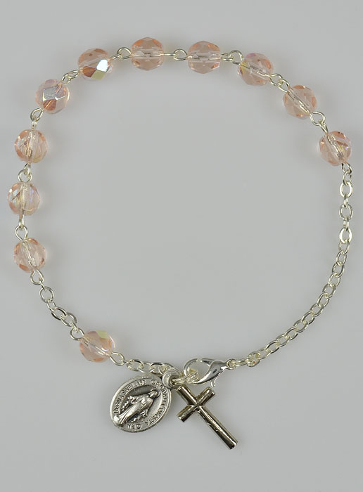 Bracelet Dizainier en Perles de Cristal Rose - Médaille Miraculeuse (pic 2)