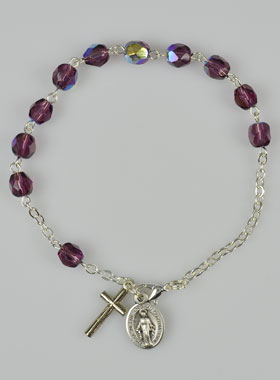 Bracelet Dizainier en Perles de Cristal Violet - Médaille Miraculeuse (pic 1)